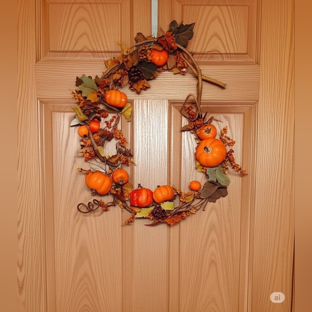 Large Halloween/Fall Garland w/ faux mini pumpkins on a vine